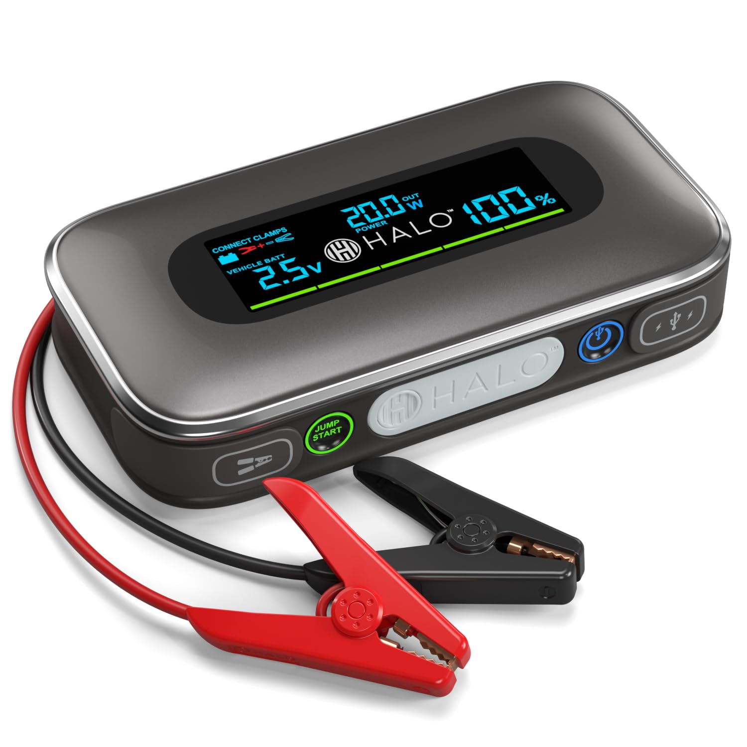 Halo Bolt 1500A Car Battery Jump Starter with Large Digital Screen, Portable 12V Lithium Battery Jump Starter, Portable Power