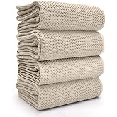 BALCONY & FALCON Waffle Weave Dish Towel Kitchen Towel Hand Dish Rags for Household Cooking Cleaning Kerchief,13x28inches,Set of 4 Beige