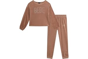 bebe Girls Jogger Set - 2 Piece Bling Velour Crewneck Long Sleeve Shirt and Jogger Pants - Girls Athletic Clothing Set (7-12)