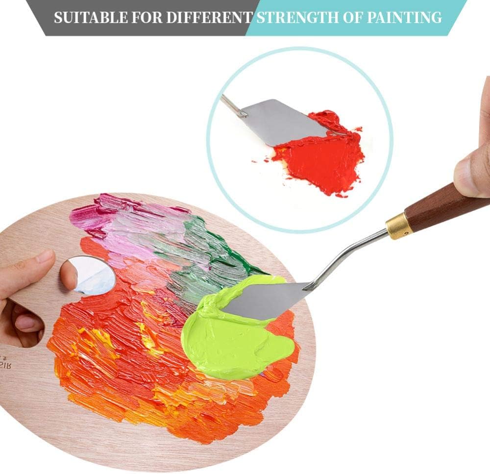 DerBlue 5pcs Stainless Steel Artists Palette Knife Set, Spatula Palette Knife Painting Mixing Scraper, Thin and Flexible Art Tools for Oil Painting, Acrylic Mixing, Etc.