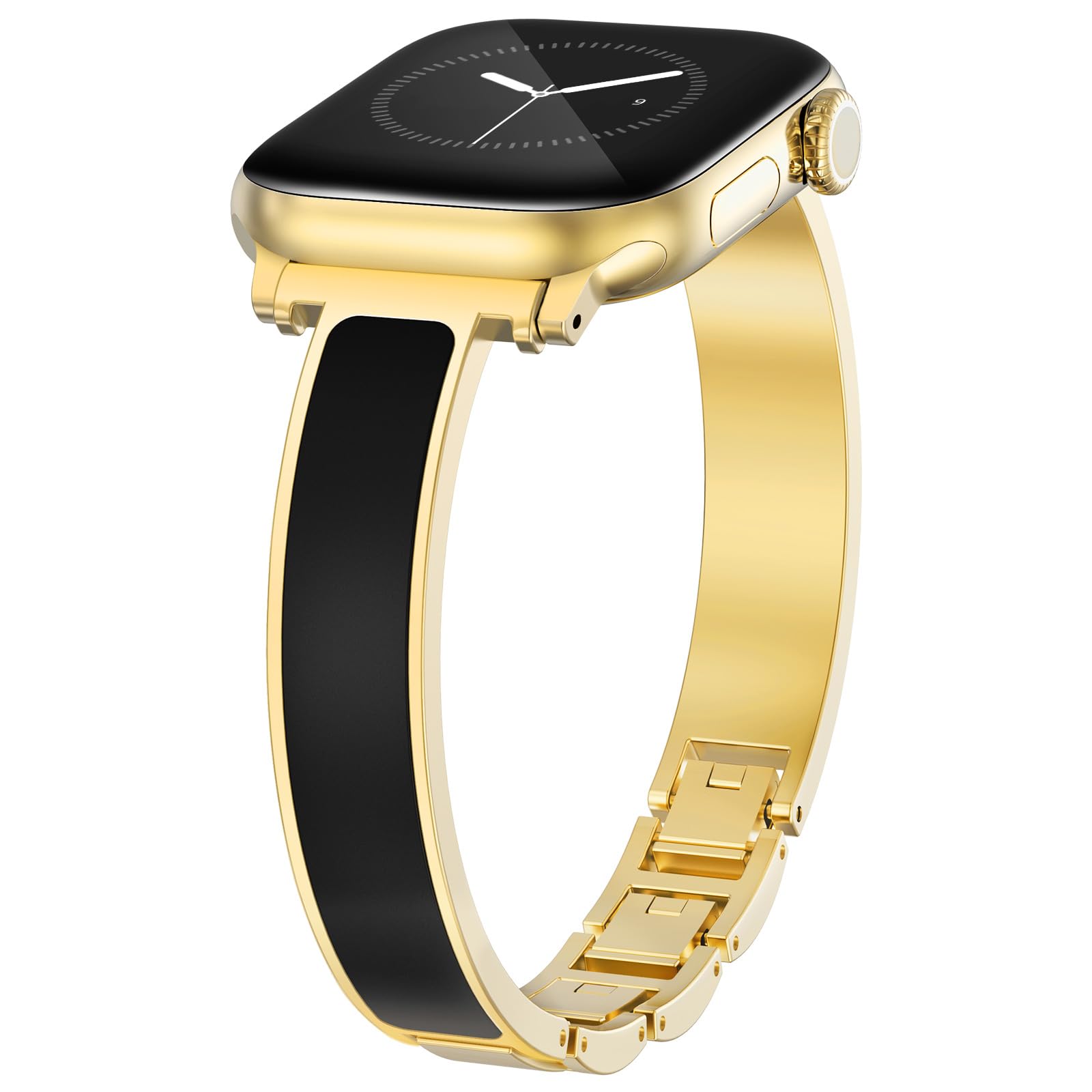 WINGLE Slim Bands for Gold Apple Watch Band Women Series 11 10 42mm 41mm 40mm 38mm SE 3/2/1 Jewelry Dressy Bracelet Metal Strap Designer Luxury Bangle for iWatch 9/8/7/6/5/4/3/2/1, Gold/Black