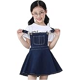 KIDSCOOL SPACE Girls Denim Skirts,Little Big Girls Soft Stretchy Jeans Overall Dress
