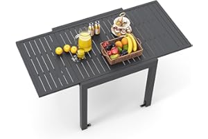 HAPPYGRILL Expandable Patio Dining Table Aluminum Outdoor Table for 4-6 Person with Slatted Tabletop, Square Rectangular Fold
