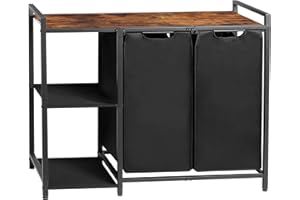 LOAKEKEL Laundry Hamper with Shelf, Laundry Basket 2 Section, Double Laundry Sorter, Clothes Organizer for Bathroom Laundry Room, Sturdy Stable Metal Frame HLS021BR