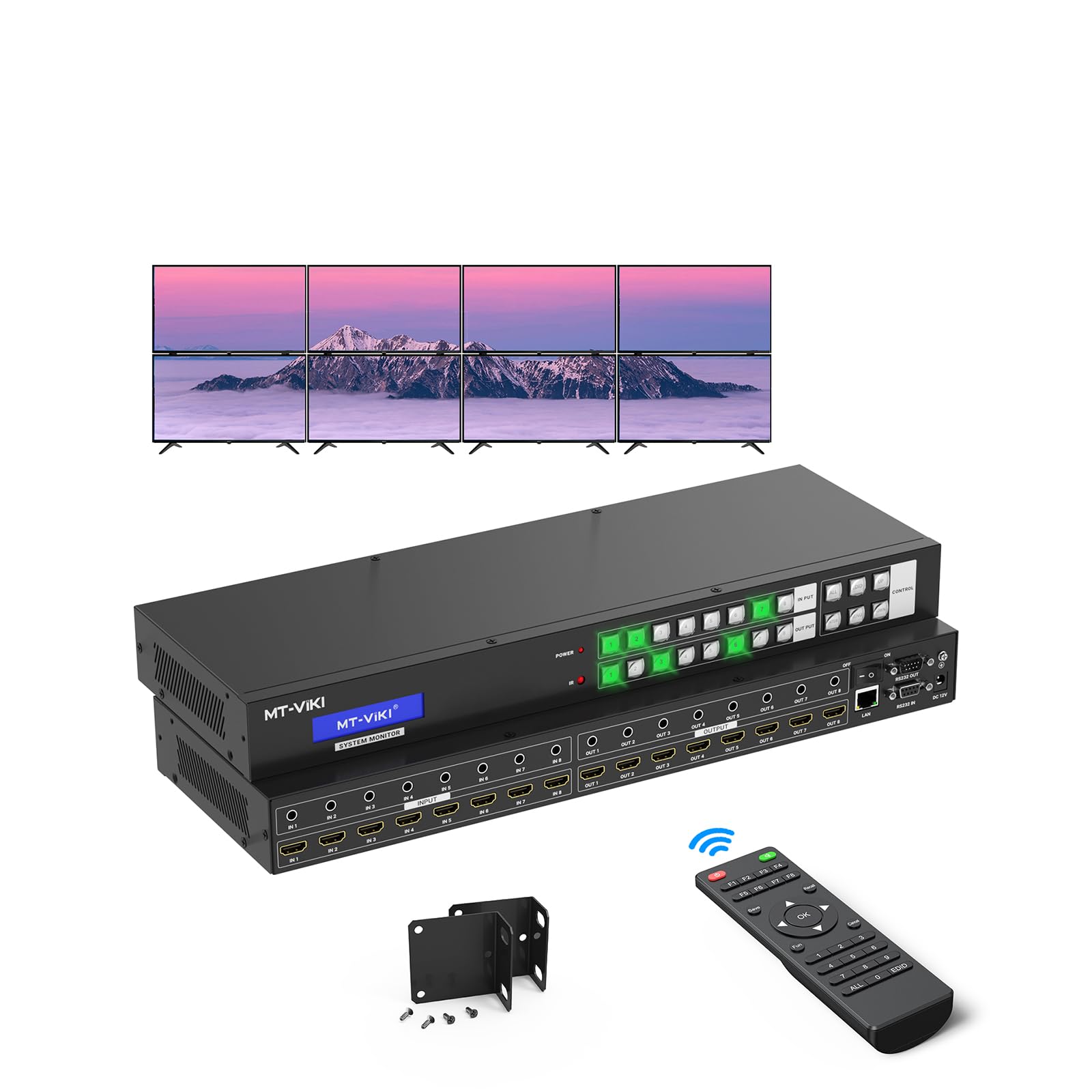 Photo 1 of MT-VIKI 8x8 4K Seamless HDMI Matrix Video Wall 2x4 w/Web GUI+Audio Out, Customised HDMI TV Wall Controller, Rack Mount Matrix Switcher Splitter Support RS232, APP, IR Remote, Web