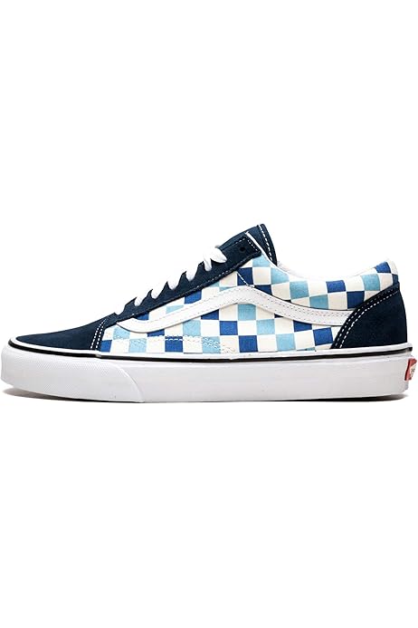 old skool vans checkered blue