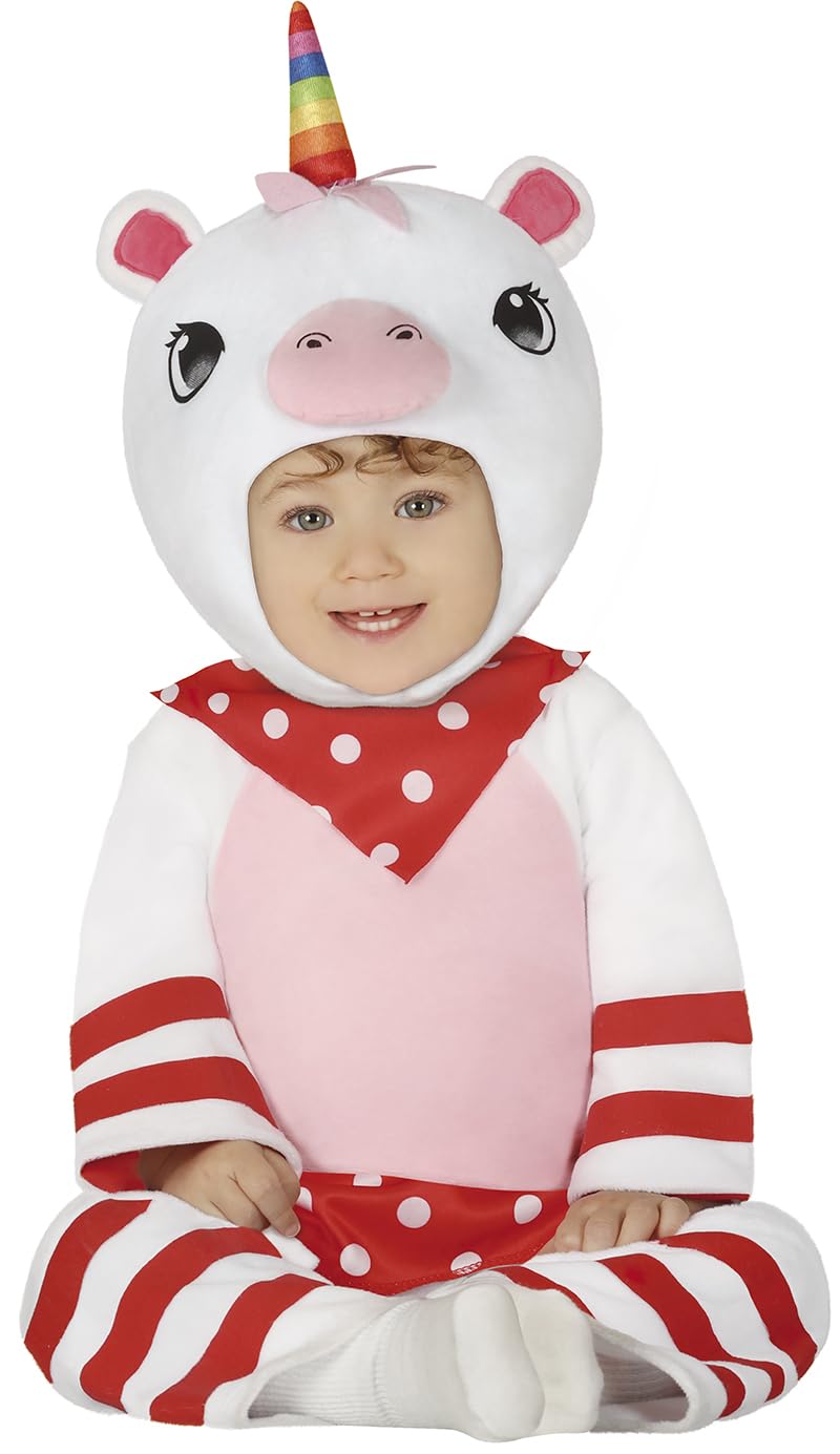 FIESTAS GUIRCA | Baby Unicorn Fancy Dress Costume (12-18 Months) - Headpiece, Jumpsuit and Scarf - Animal and Fantasy Costumes for Fancy Dress Parties and Carnival - Ideal for Girls - Pink and White