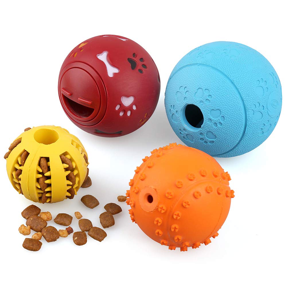 PrimePets 4Pack IQ Treat Ball, Fun Interactive Food Dispensing Dog Toys