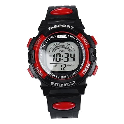 Multifunction Chronograph Waterproof Sports Electronic Boys and Girls Watch (Red)