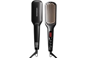 MEGAWISE Pro Ceramic Ionic Hair Straightener Brush for Home Salon | MCH Fast 20s Heating Tech with Auto-Off Safety | Anti-Scald with Universal Dual Voltage | Rotatable Power Cord