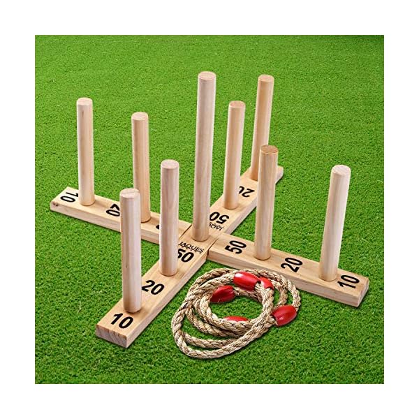 Jaques-of-London-Quoits-Quality-Garden-Toys-and-Outdoor-Toys-Premium-Garden-Games-and-Outdoor-Games-Kids-Garden-Toys-Since-1795 Jaques of London Quoits Garden Games | Outdoor Games | 5 Rope Quoits Ring Toss Game | Wooden Quoits Set | Family Lawn…