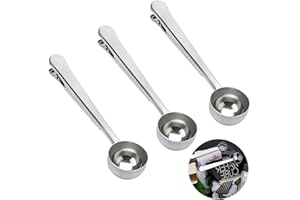 LANSKYWARE Coffee Scoop Clip Stainless Steel Tablespoon Coffee Spoon With long handle Multifunction Sealing Bag Clip For Tea, Coffee, Protein Powder, Instant Drinks, Kitchen Tools(3Pcs Silver)