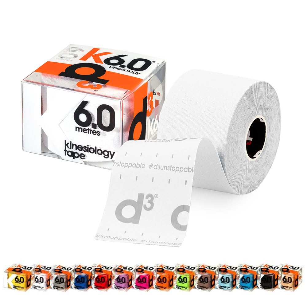 D3 K6.0 Kinesiology Tape White 50mm x 6m (1 Roll) Latex-Free Hypoallergenic Ankle, Knee, Shoulder, Elbow Kinetic Physio Sports Medical Muscle Injury Strapping Support