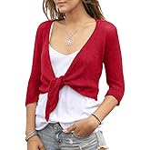 YeMgSiP Women's Tie Front Shrug 3/4 Sleeve Bolero Sheer Knotted Lightweight Cardigan Sweaters Short Shawl Tops