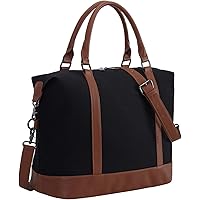 Women Ladies Canvas Weekender Bag Overnight Carry-on Tote Duffel in Trolley Handle (Black)