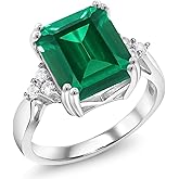 Gem Stone King 5-10 Cttw Gemstone Birthstone Engagement Ring for Women | 925 Sterling Silver | 12X10MM Emerald Cut | Wedding Anniversary Promise Ring | Sizes 5-9 | Nano Emerald-May | 9