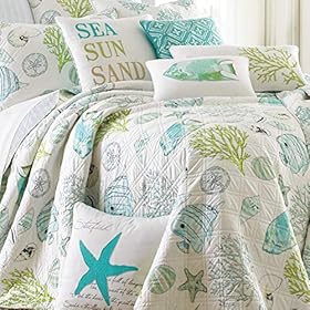 Levtex Home - Biscayne Quilt Set -Twin Quilt + One Standard Pillow Sham - Tropical Fish in Aqua Green Coral - Quilt Size… 61bOUUbMRWL