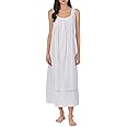 Eileen West the Madison Long Nightgown, 100% Cotton Woven Dobby Stripe 50" Full Length Gown with Lace Straps