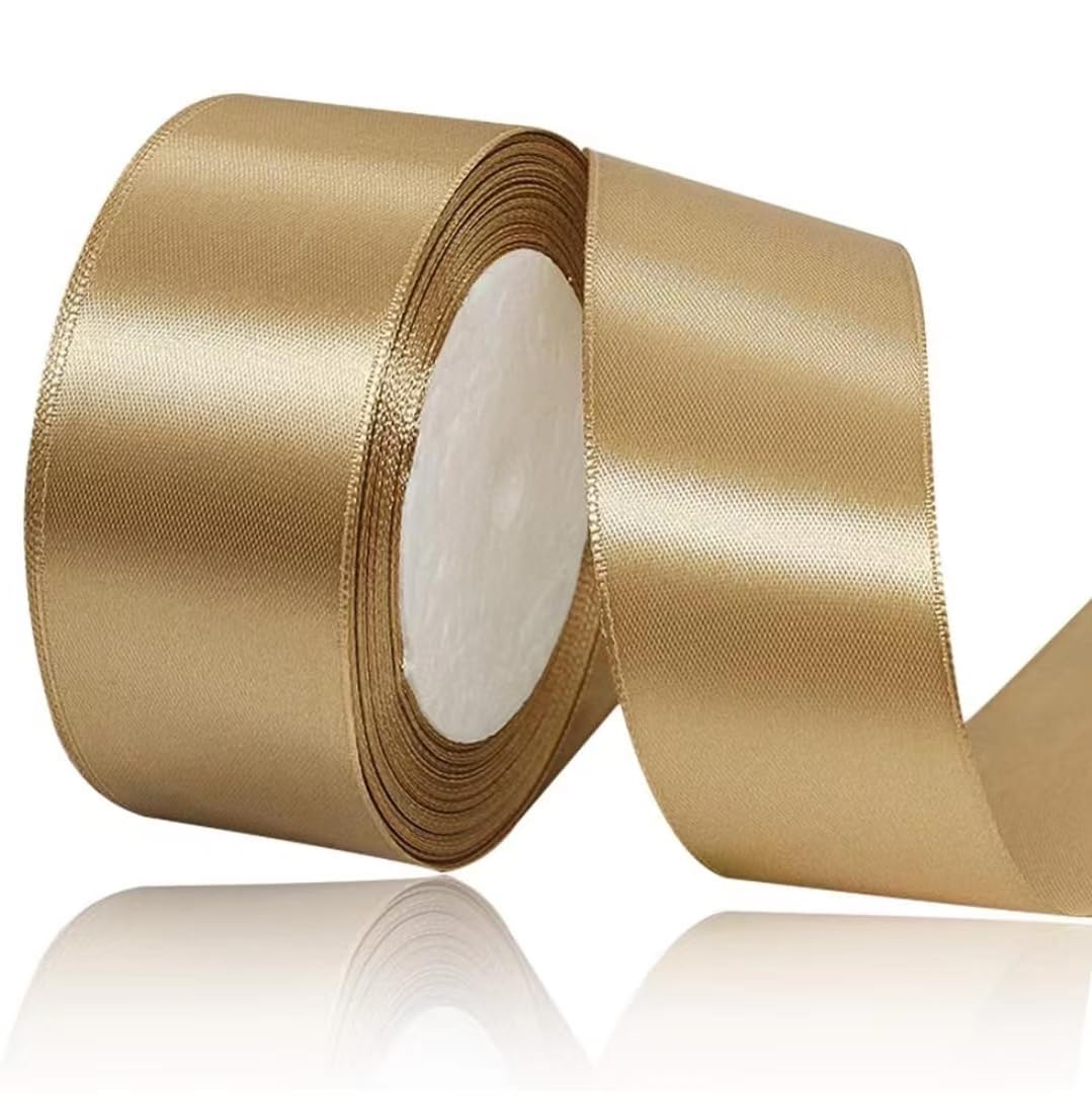 Champagne Gold Ribbon 40mm for Christmas Party Decorations，23 Meters Champagne Gold Satin Ribbon for Gift Wrapping, Crafting, Wedding Party, Hair Bows, Floral Bouquets, Anniversaries，Baby Showers