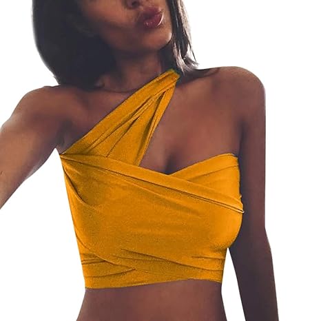 YWLINK Damen One Shoulder Volltonfarbe Elegant Off Schulter Sommer Weste Verband Tank Top Crop Bluse