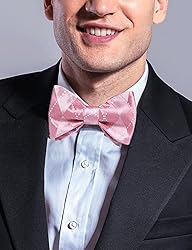 DiBanGu Pink Bow Ties for Men Plaid Bow Tie and