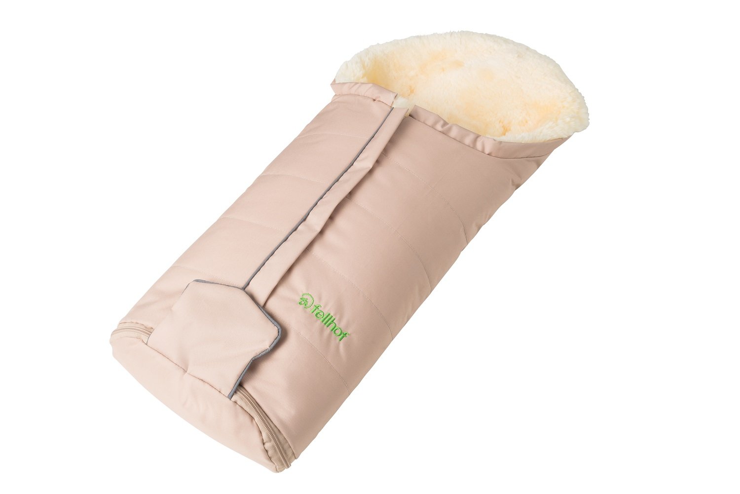 Fellhof 109205 Lammfell Fußsack Meribel, OEKO-TEX® Standard 100 zertifiziert, 35x80 cm, wind- und wasserdicht, bei 30 °C waschbar, für Babyschale und Babywanne (beige)