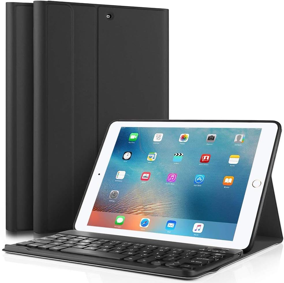 ipad Case 9.7 inch 2018 with Bluetooth Keyboard, Lachesis iPad Air 1/2 Case with Keyboard 2017, Slim Shell Cover with Magnetically Detachable Keyboard for iPad 6th / 5th (black) (9.7inch, Black)