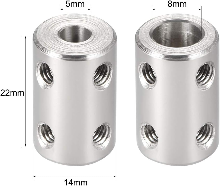 sourcing map 5mm to 8mm Bore Rigid Coupling Set Screw L22XD14 Stainless Steel,Shaft Coupler Connector for 3D Printers - Image 4