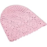 LisLic Women's Crochet Slouchy Beanie Hat, Handmade Knit Soft Floral Skull Cap for Women Spring Summer Fall (Pink Flower)