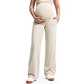 POSHDIVAH Women's Creamluxe Maternity Yoga Wide Leg Pants Petite/Regular/Tall Pregnancy Work Dress Sweatpants with Pockets