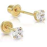 14k Yellow Gold Solitaire Made with Cubic Zirconia Round CZ Stud Earrings