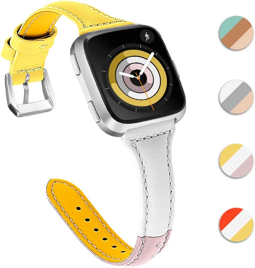 Joyozy Bands Compatible with Fitbit Versa 2/Fitbit Versa SE/Fitbit Versa Lite/Fitbit Vesa Smartwatch Three Color Slim Genuine Leather Band Strap Accessories,Replacement for Versa Women