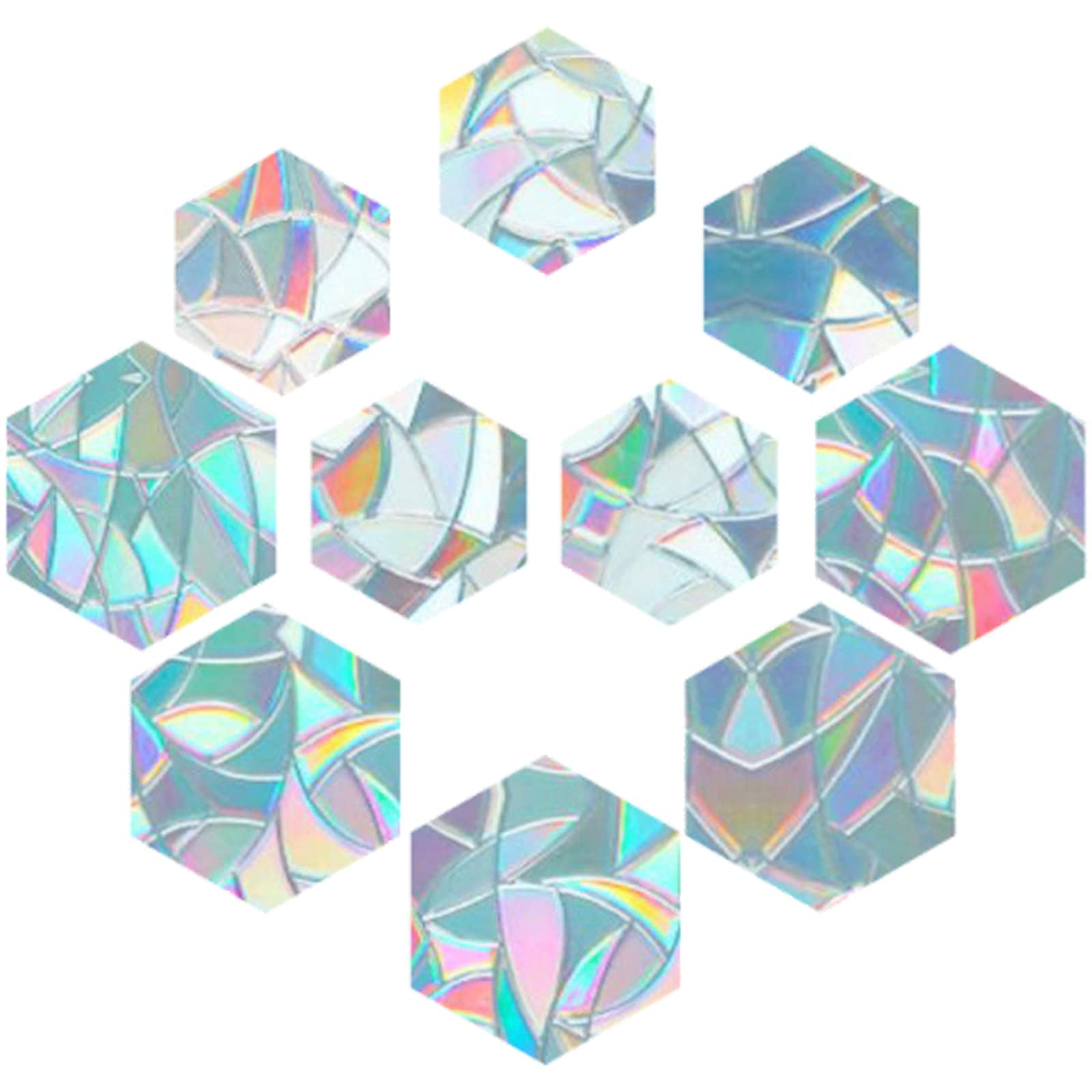 GORGECRAFT 10Pcs Rainbow Window Clings 3D Decorative Film Hexagon Shape Anti-Collision Stickers Door Window Static Decals for Kitchen Dining Room Bedroom