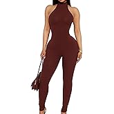 NIFTRIRY One Piece Jumpsuits for Women Sleeveless Halter Button Strapless Jumpsuits Bodyocn Sexy Jumpsuits Fall Outfits