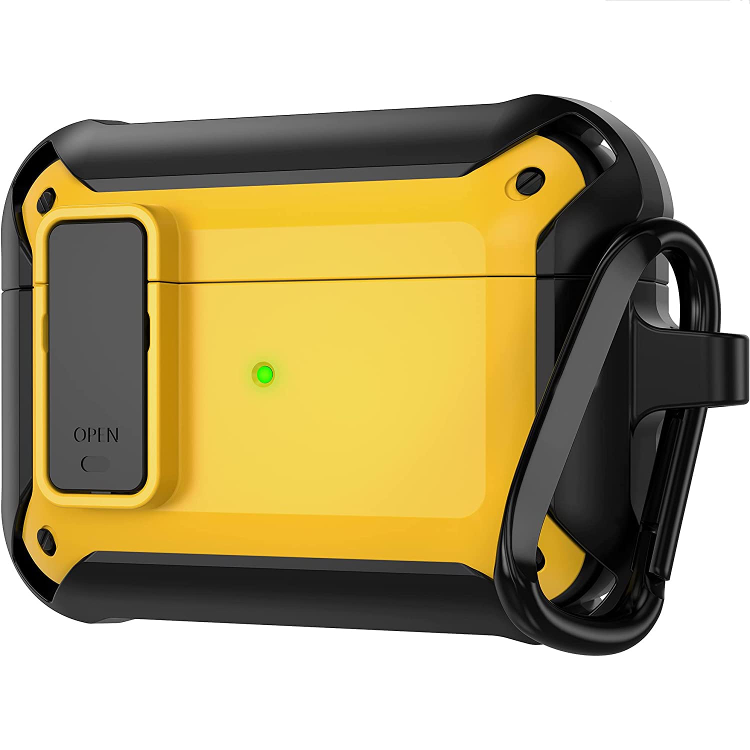 Jmamba Airpods Pro Case Cover for Men with Lock, Military Armor Series AirPod Pro Case Shockproof Protective Case for AirPods Pro 2019 - Yellow