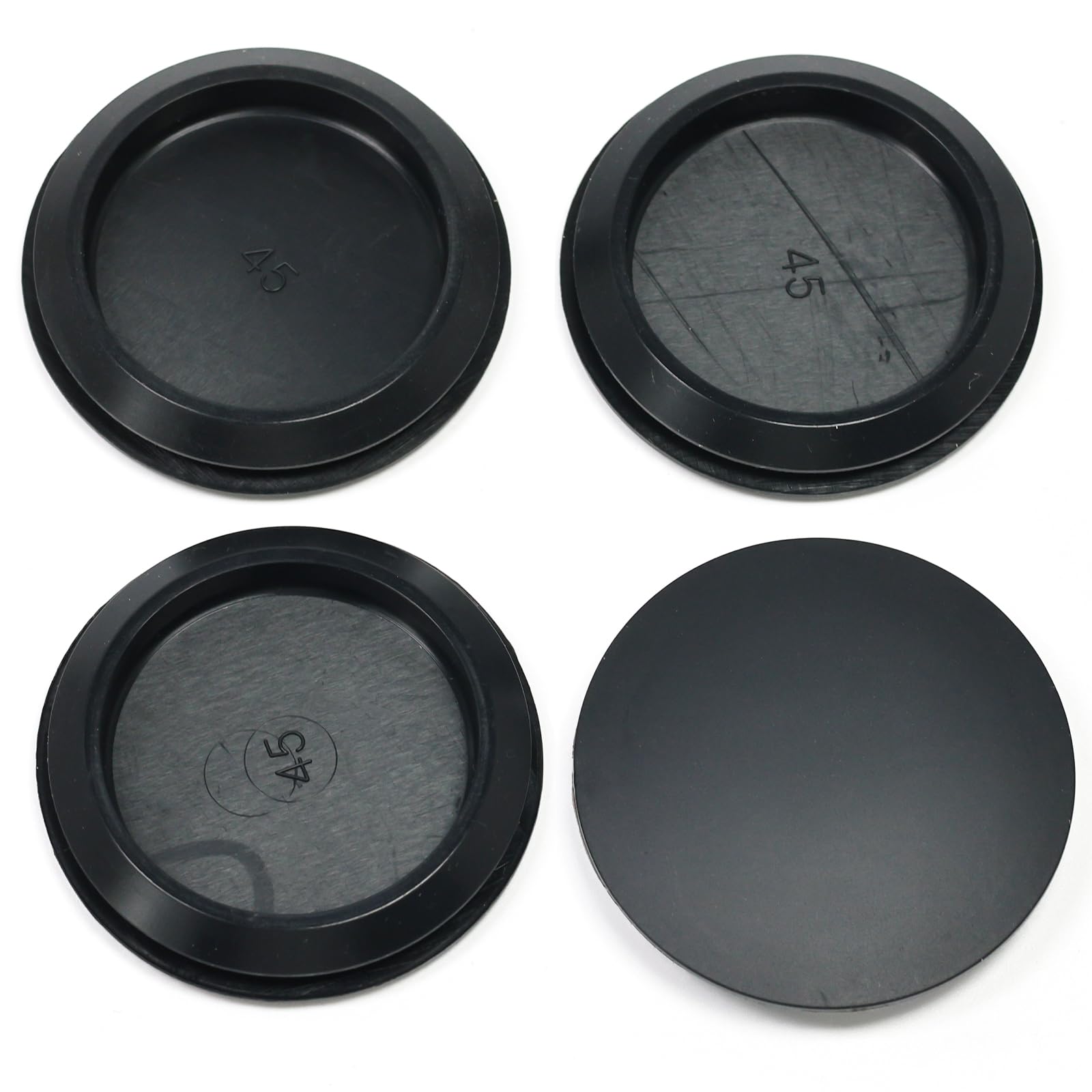 Photo 1 of BOPOREAE 4 Pcs 45 mm Silicone Rubber Plugs Snap in Locking Hole Plugs for 45 mm (1-3/4") Round Holes, Flush Type Rubber Stoppers, Flexible Tube Pipe End Caps Covers, Waterproof Sealing Plugs, Black