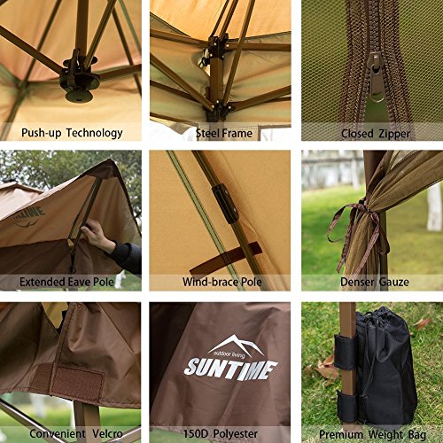 SunTime 12' x 12' Pop Up Canopy with Mosquito Netting and Solar LED, Outdoor Portable Folding Gazebo Tent