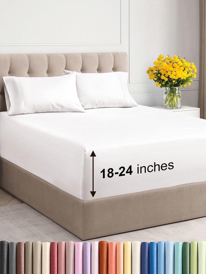 Photo 1 of Extra Deep Twin XL Sheet Set - 4 Piece Breathable & Cooling Sheets - Hotel Luxury Bed Sheets Set - Easy Fit - Soft, Wrinkle Free & Comfy Sheets Set - Antique White Sheet Set with Extra Deep Pockets