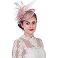 SAFERIN Women's Fascinators Feathers Tea Party Hat Veil Headband with Hair Clip for Cocktail Church