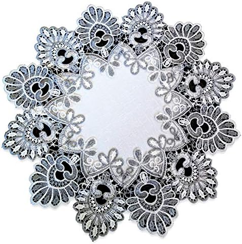 Galleria di Giovanni 16 Inch Doily Silver Gray Lace Antique White Ivory Round