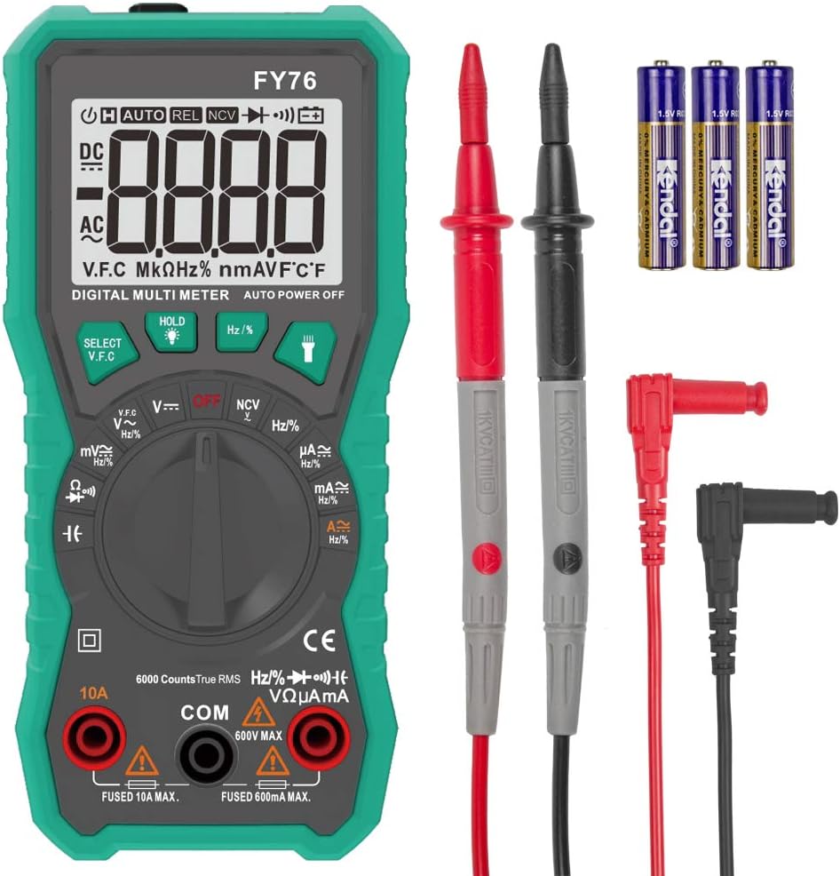 ZISS Auto-Ranging Digital Multimeter Diode Voltage Tester with Backlit LCD (Green)
