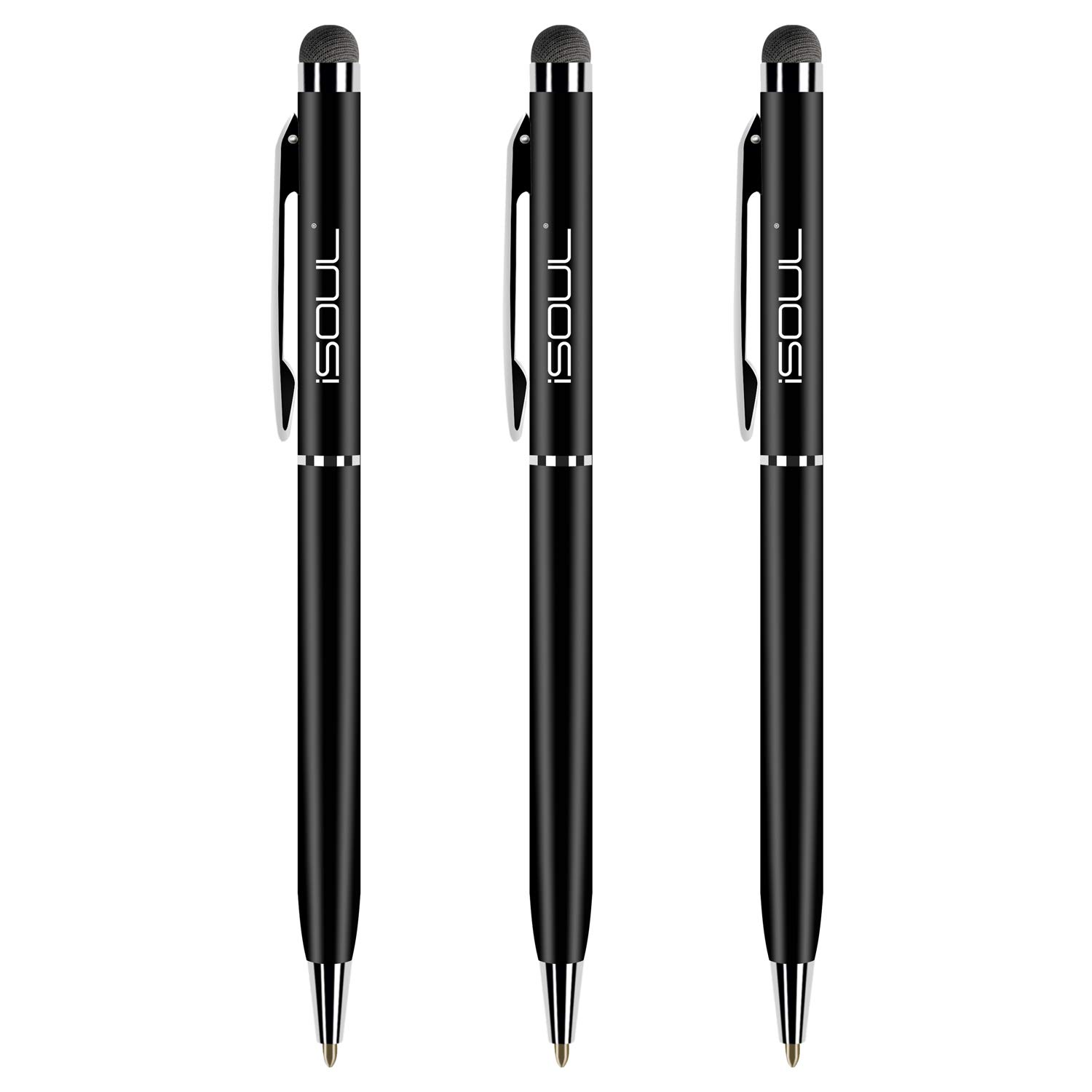 Stylus Pen, iSOUL Pack of 3 Styli Capacitive Touchscreen Pens For Smartphones 2-in-1 Hybrid Ballpoint Touch Pen for iPhone, iPad, Pro, iPad 10.2" 2020 (8th Gen), Galaxy, Nexus, Huawei, Tablet Stylus