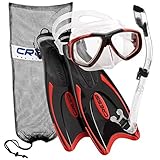 Cressi Palau Long Fins, Focus Mask, Dry Snorkel, Snorkeling Gear Package, Red-ML