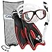 Cressi Palau Long Fins, Focus Mask, Dry Snorkel, Snorkeling Gear Package, Red-ML