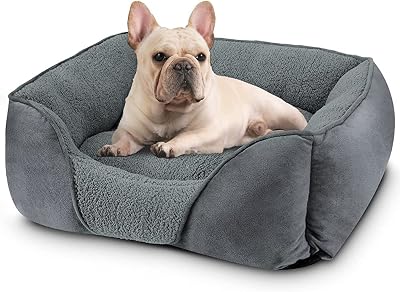 MIXJOY Small Dog Bed Washable Rectangle Orthopedic Anti-Slip Grey 51x48x15cm