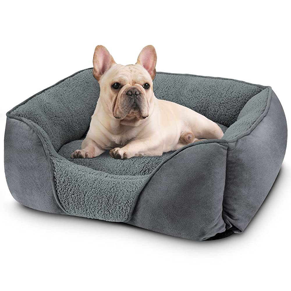 MIXJOY Small Dog Bed Pet Bed, Washable Grey Super Soft Puppy Beds Orthopedic Dog Bed with Anti-Slip Bottom, Rectangle Cat Bed for Dogs, Cats, Kittens and Puppies, 51×48×15 cm