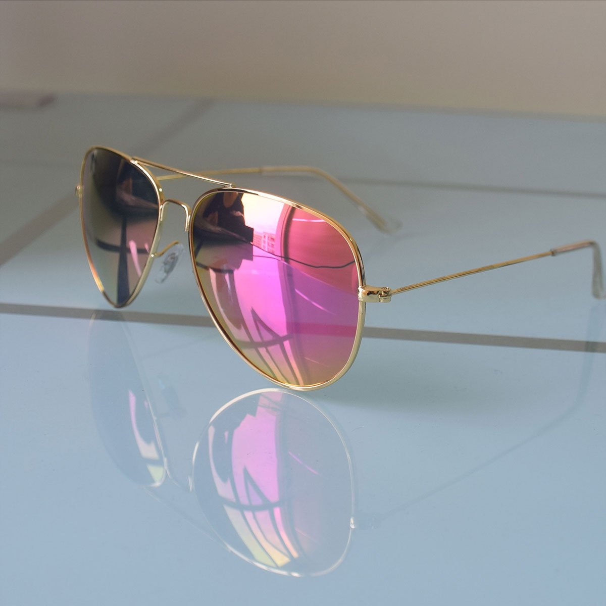 ASLNsong Aviator Sunglasses Polarized Mirrored Fishing Driving Golf(Gold Frame/Purple Lens)