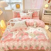 CinYana Pink Strawberry Duvet Cover Set Fluffy Duvet Cover Kawaii Cartoon Comforter Cover Soft Kids Duvet Cover Queen Bedding Set (Strawberry, Queen)
