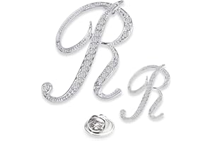 SINNKY A-Z Woman’s Letter Initial Brooch Pins, Silver Clear Crystal Rhinestone Breastpins Letter Stocking Pins 2size/package