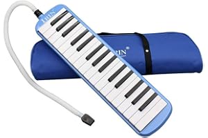 YueYueZou 32 Key Melodica Instrument with Mouthpiece Air Piano Keyboard (Blue)